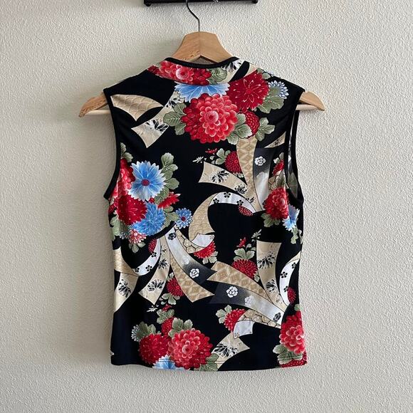 Vintage black floral print sleeveless top size L - Picture 8 of 8